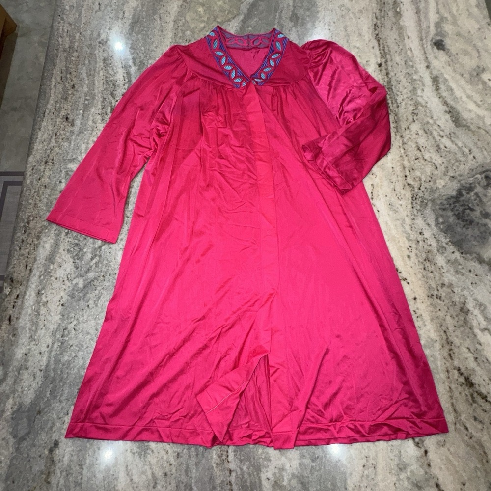 VTG Shadow Line Mumu Gown House Dress Pink Quilted Collar Size Medium Snap